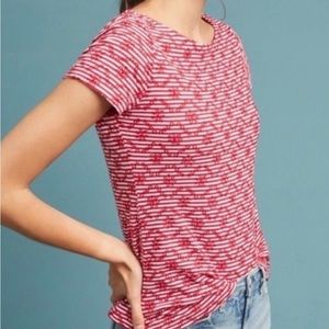 Anthropologie red & white shirt sleeve shirt size XL
